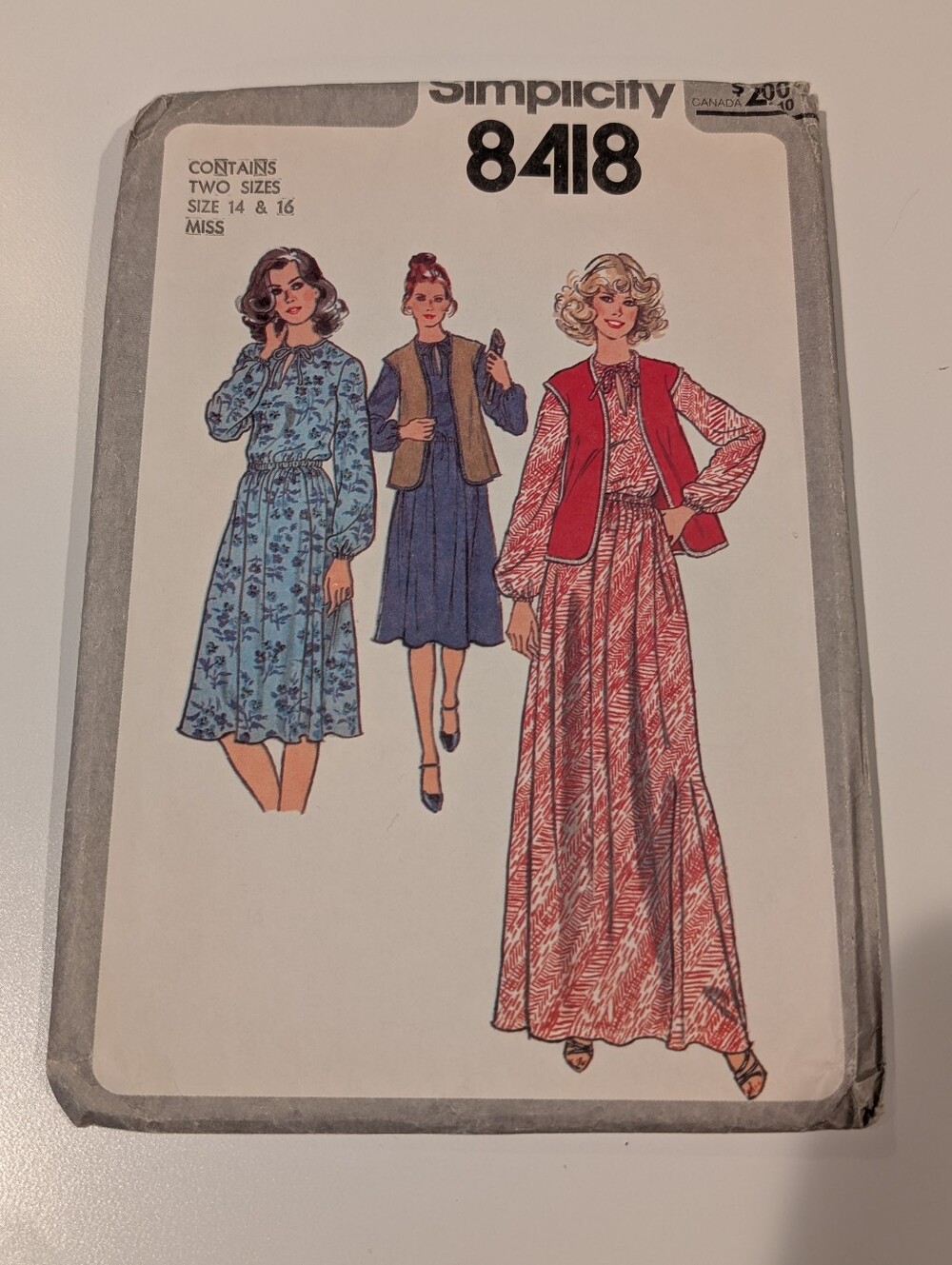 Vintage 1977 Simplicity 8418 Sewing Pattern Misses Dress Vest Size 14 16